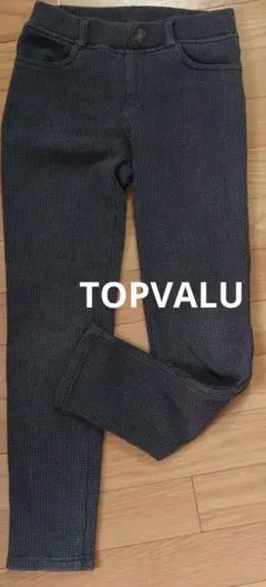 トップバリュ裏起毛ストレッチパンツ150チェック柄格子柄ブラック黒グレー灰色男女