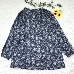 良品 キーネック長袖ブラウス チュニック 花柄 ストレッチ 大きいサイズ