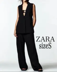 ZARA サイドベルト襟付きジレ　ベスト　テーラーカラー　ザラ　Sサイズ　美品♡