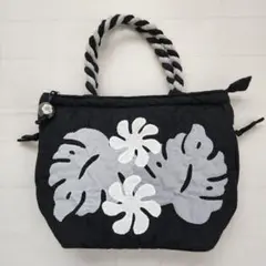 ハワイアンキルトバッグ　ハンドバッグ　黒　ゼブラ　HAWAII