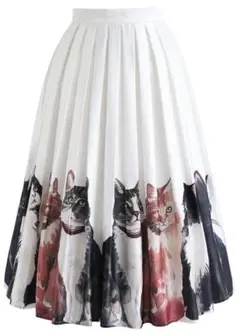 美品❁﻿ねこ水彩プリントミディスカート