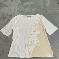 刺繍デザイン ホワイト ベージュ Tシャツ サイズ9