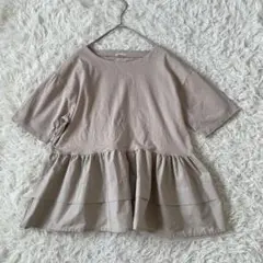 Oeilletウイエ ドッキングカットソー 半袖フレアシルエットTシャツ L
