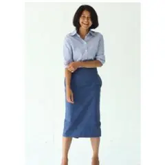 MADISONBLUE SOFIE バックサテンタイトロングスカート ブルー01