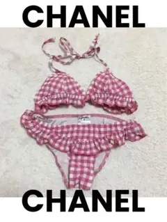 CHANEL ローズ セパレート水着 40 三角ビキニ 赤Ω
