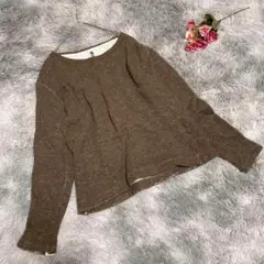 マーガレットハウエル(M)ウール ニット セーター フレア ダメージ加工 茶