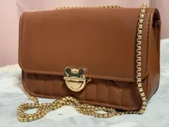 ミッキー型金具付きブラウンショルダーバッグ original mickey