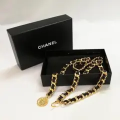 【美品】シャネル(CHANEL) チェーンベルト レザー ゴールド ブラック