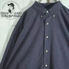 人気 ラルフローレン 長袖シャツ 2XL ネイビー チェック ボタンダウン 古着