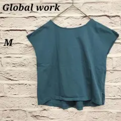 グローバルワーク【M】バックリボンフレンチスリーブブラウス 青 夏 ブルー