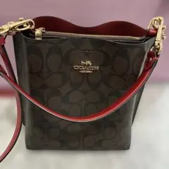 COACH 【美品】ショルダーバッグ ダークブラウン/レッド 2way