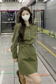 秋冬物入荷❤️ ミニ丈 ワンピース シンプル カーキ