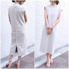2018SS noble ニット バックボタン ワンピース ベージュ アイボリー