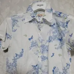 花と蝶のプリント 半袖シャツ