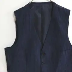 35　スーツベスト　L　紺　縦縞柄　ジレベスト