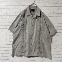 Maximos YUCATAN 半袖 キューバシャツ 開襟 刺繍 グレー XL