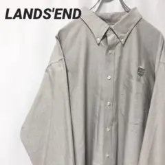 C1657 LANDS'END ボタンダウン 長袖シャツ グレー 3XL 刺繍