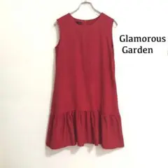 【良品】GlamorousGardeノースリーブワンピース　膝丈　赤a4328