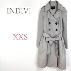 ◇インディヴィ【XXS】トレンチコート ロング丈 薄手アウター 飾りベルト