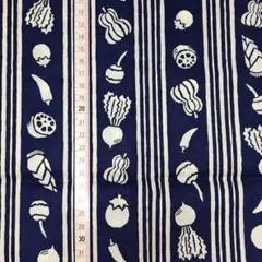 シーチング 野菜 ストライプ 紺 約108cm×100cm