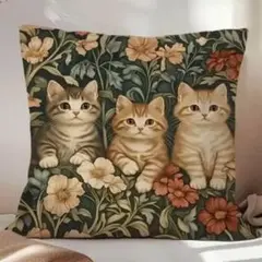 新品 クッションカバー 刺繍風 プリント 猫 ネコ 動物 リアル かわいい