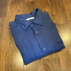 【XL】UNIQLO プレミアムリネンシャツ メンズ 65 BULL 濃紺