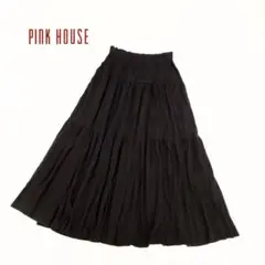 美品 PINK HOUSE ピンクハウス ティアードロングスカート フレア 黒
