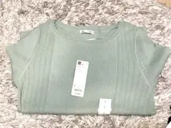 GU リブ編み 半袖セーター 52 GREEN L