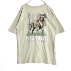 3124 アニマル　犬　　バックプリント　ビッグプリント　Tシャツ　カーキ
