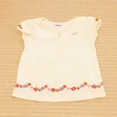 ミキハウス 花柄刺繍 Tシャツ 半袖 クリーム　黄色