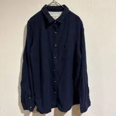 綿混【CLOSSHI】ネイビー 長袖シャツ 胸ポケット付 LL ボタン 無地