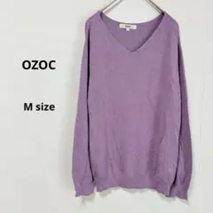 オゾック OZOC 薄手ニット　M Ｖネック　パープル　長袖　チュニック丈