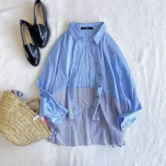 美品 tibi newyork ストライプ 切り替え ドルマンスリーブ ブラウス