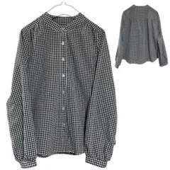 チェック柄 シャツ バンドカラー XS
