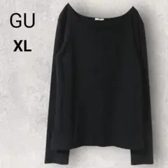 GU ジーユー 長袖 ワイドリブＵネックセーター XL 黒 無地 大きいサイズ