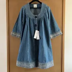 CLOISTER ノーカラーデニムジャケット Aライン　刺繍 七分袖　新品