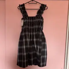 チェック柄シャーリングミニワンピース