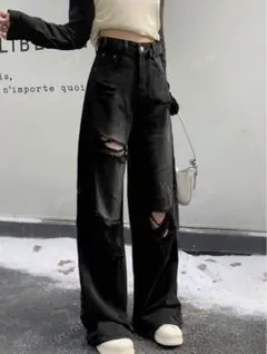ダメージデニムワイドパンツ