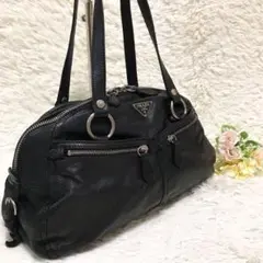 ✨美品✨プラダ ショルダーバッグ 三角ロゴ 白タグ オールレザー ブラック
