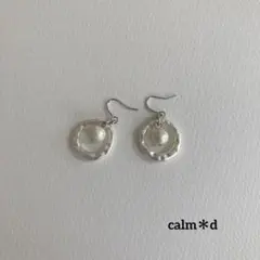 【459】コットンパール マットシルバーラウンド ピアス イヤリング