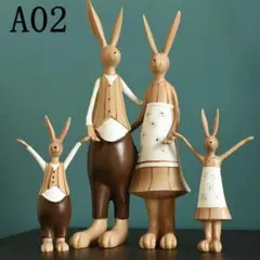 木製ウサギの置物セット A02