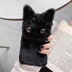 新品未使用 iphone13 ケース 黒猫ファーiphoneケース