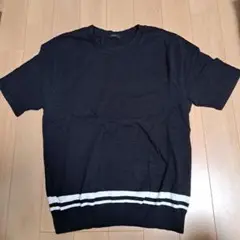 COMME CA ISM ネイビー ストライプ Tシャツ LL