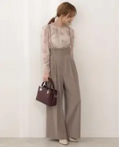 プロポーションボディドレッシング サスペンダー付センタープレスワイドパンツ S