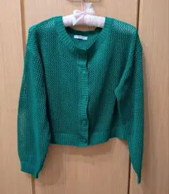 サマーニット グリーン メッシュ編み カーディガン