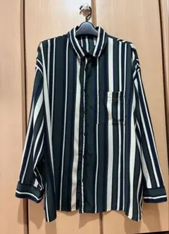チップクリップ L シャツ ブラウス ストライプ デザイン 長袖 グリーン 緑