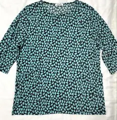 レディース ポケット付き 婦人服 総柄 葉尽くし 五分袖 Tシャツ 緑水色系