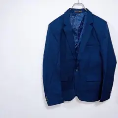f244【ノーブランド】テーラードジャケット　ネイビー　ポリエステル（2XL）