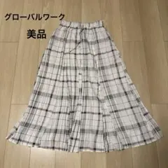 フレアロングスカート ホワイトグレー チェック柄