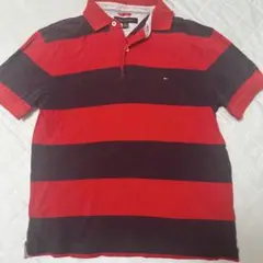 TOMMY HILFIGER 赤紺ストライプ ポロシャツ M
